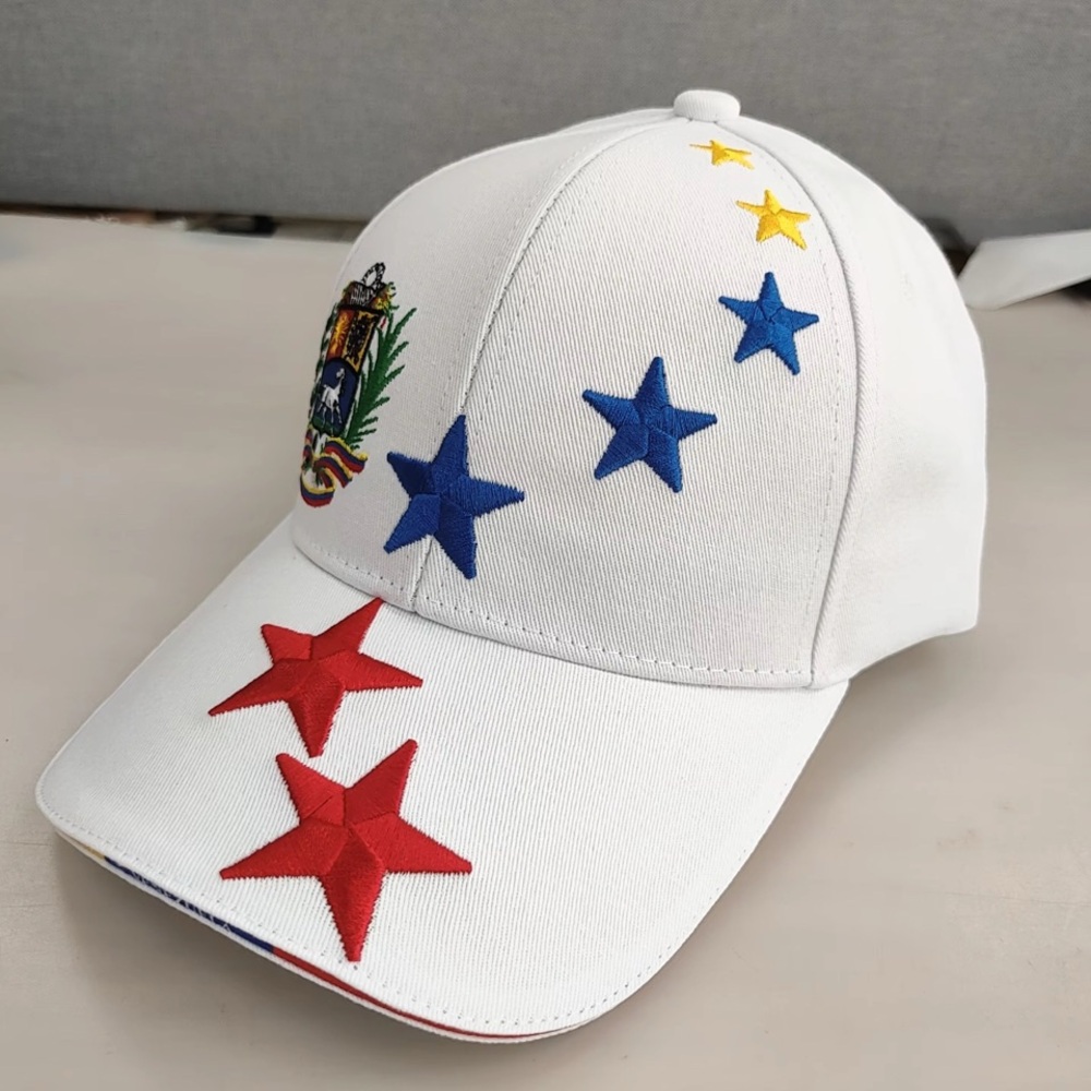 Venezuela White Cap with Colorful Star Embroidery